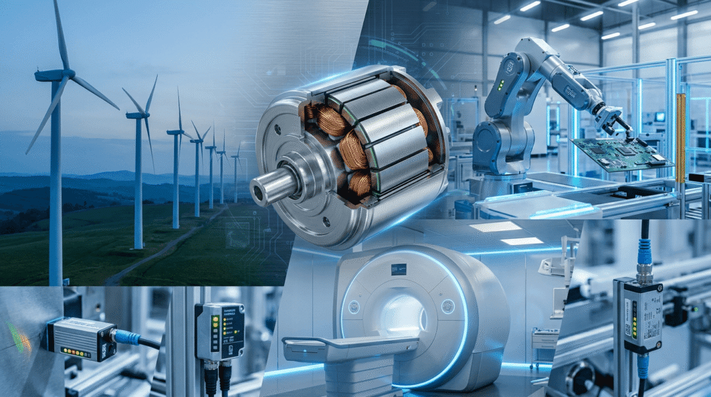 Applications of Regular Magnets

Regular magnets are commonly used in:

Refrigerator magnets
Toys
Simple electric motors
Magnetic tools
Household products
Applications of Rare Earth Magnets

Rare earth magnets are essential in advanced industries, including:

Electric vehicles
Wind turbines
Industrial automation
Medical equipment
Robotics
Aerospace systems
Audio equipment
Sensors and precision devices

Their compact size and powerful magnetic performance make them indispensable in modern engineering.
