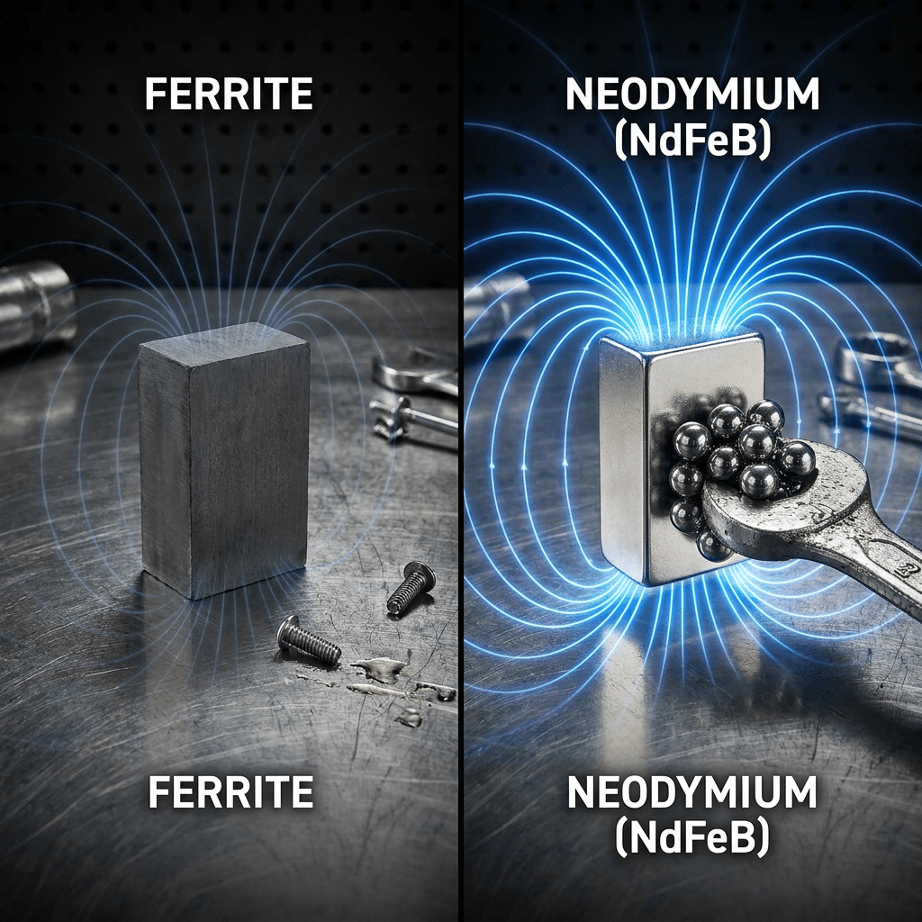 Regular Magnets

Regular magnets provide moderate magnetic force and are suitable for low-demand applications. To achieve stronger magnetic fields, larger magnet sizes are generally required.

Rare Earth Magnets

Rare earth magnets are the strongest permanent magnets available today.

Especially NdFeB magnets, which can produce magnetic force many times stronger than regular magnets of the same size.