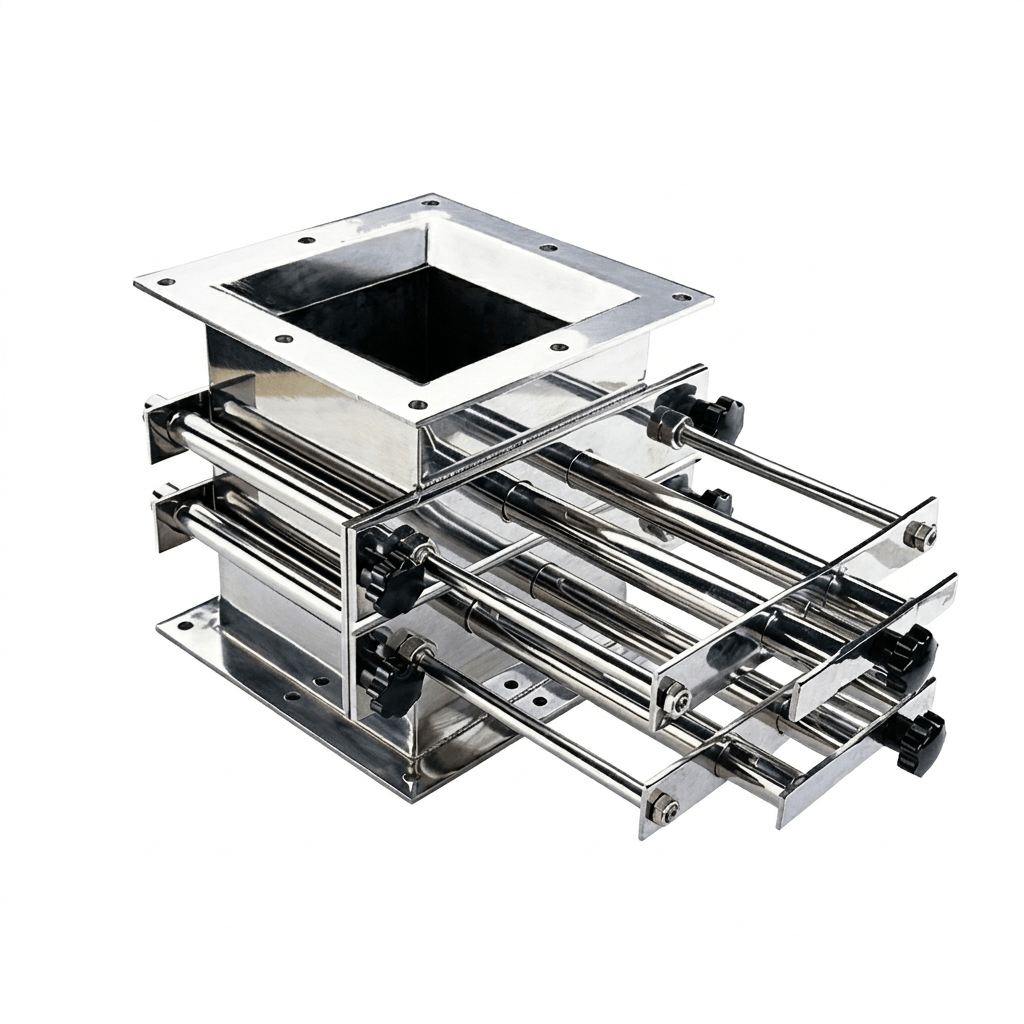 Stainless steel magnetic drawer separator with multi-layer neodymium magnetic tubes for powder filtration.