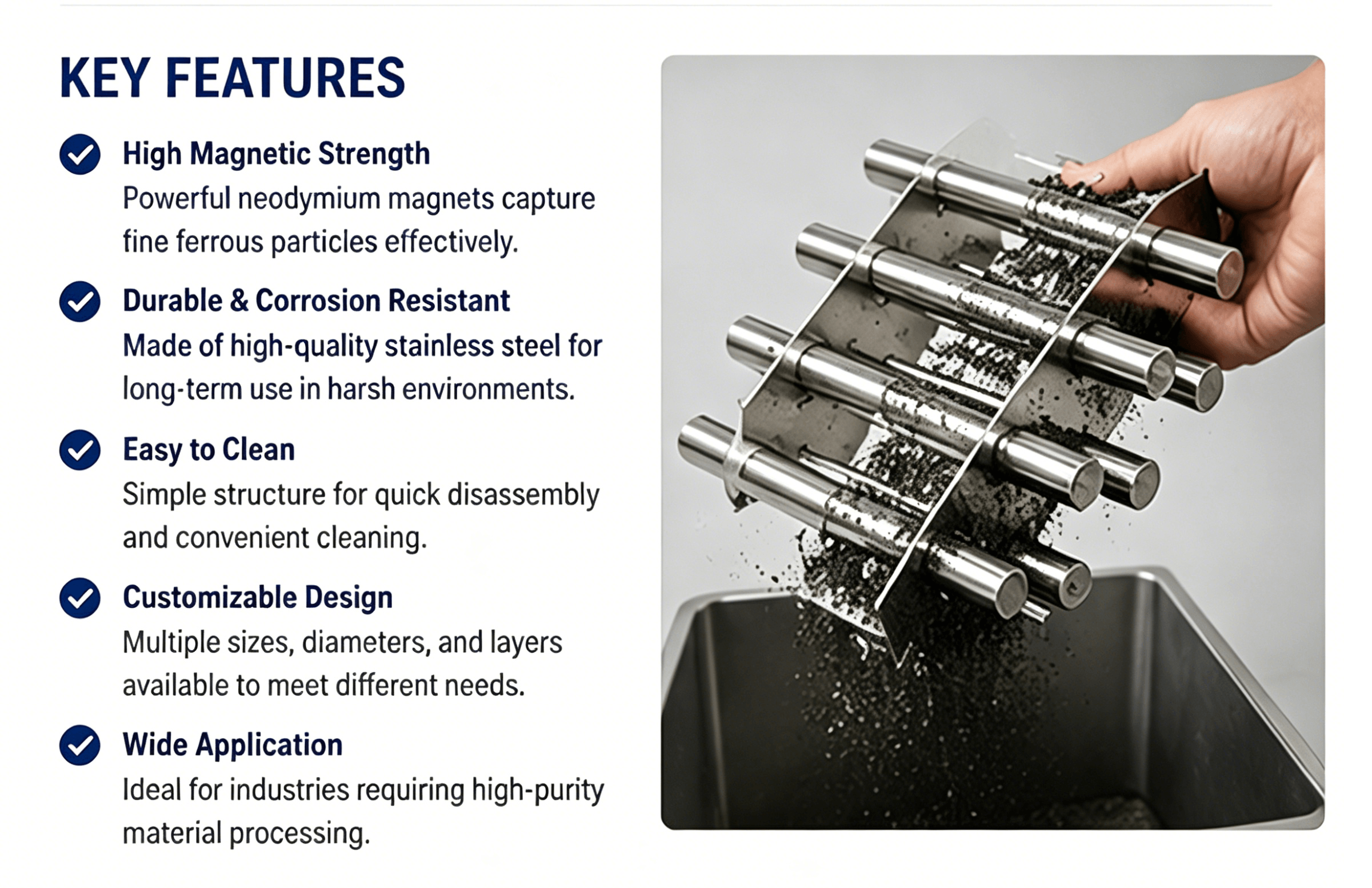 Magnetic grate separator for powder handling equipment