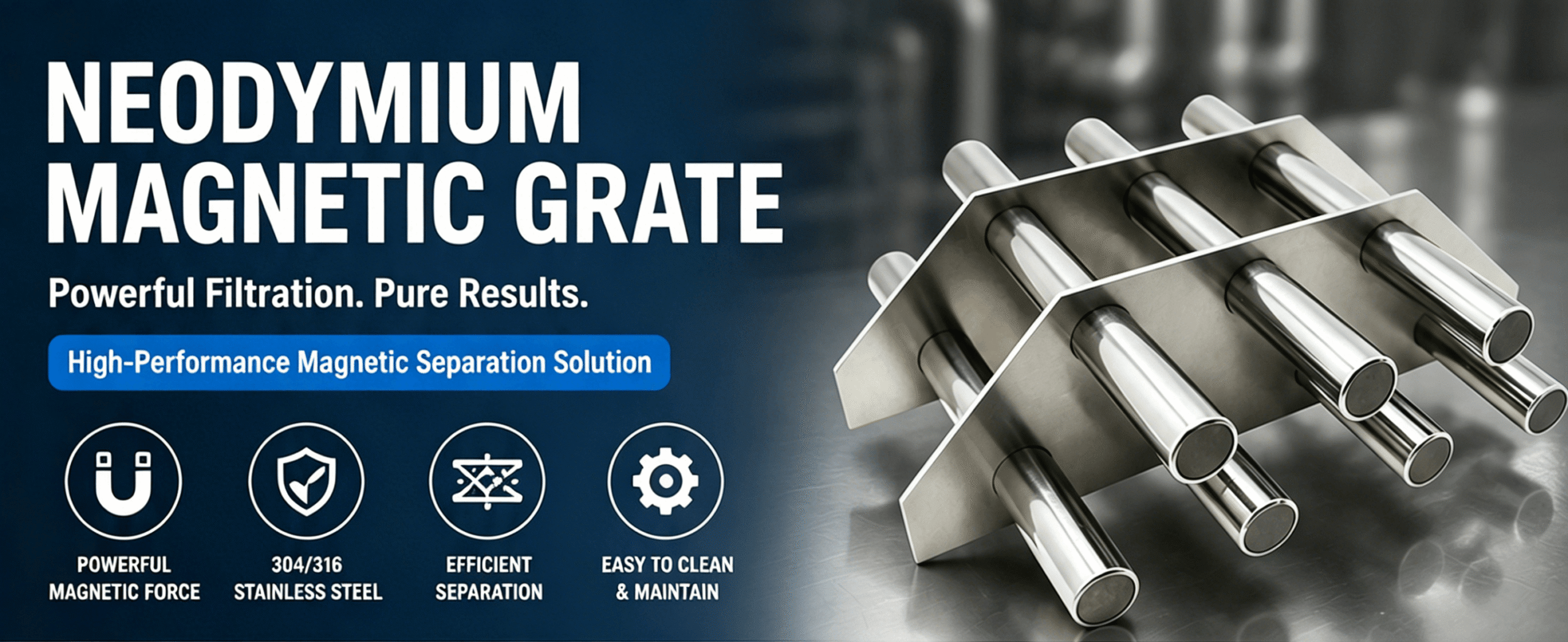 Magnetic grate assembly with neodymium magnetic rods
