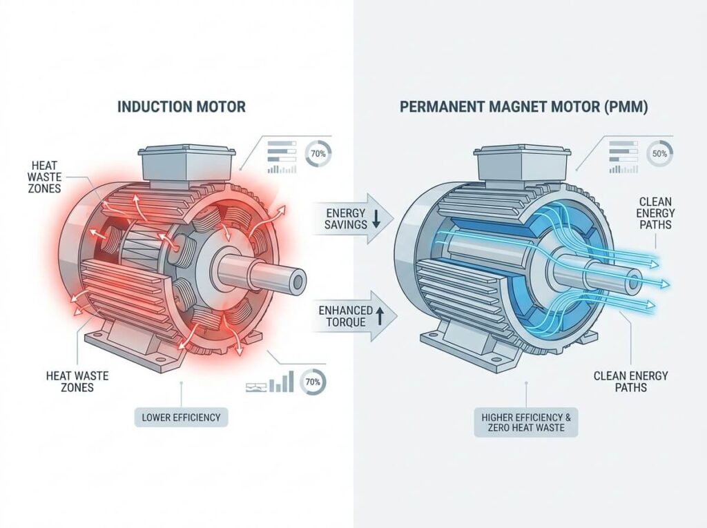 Permanent magnet motor vs induction motor efficiency comparison