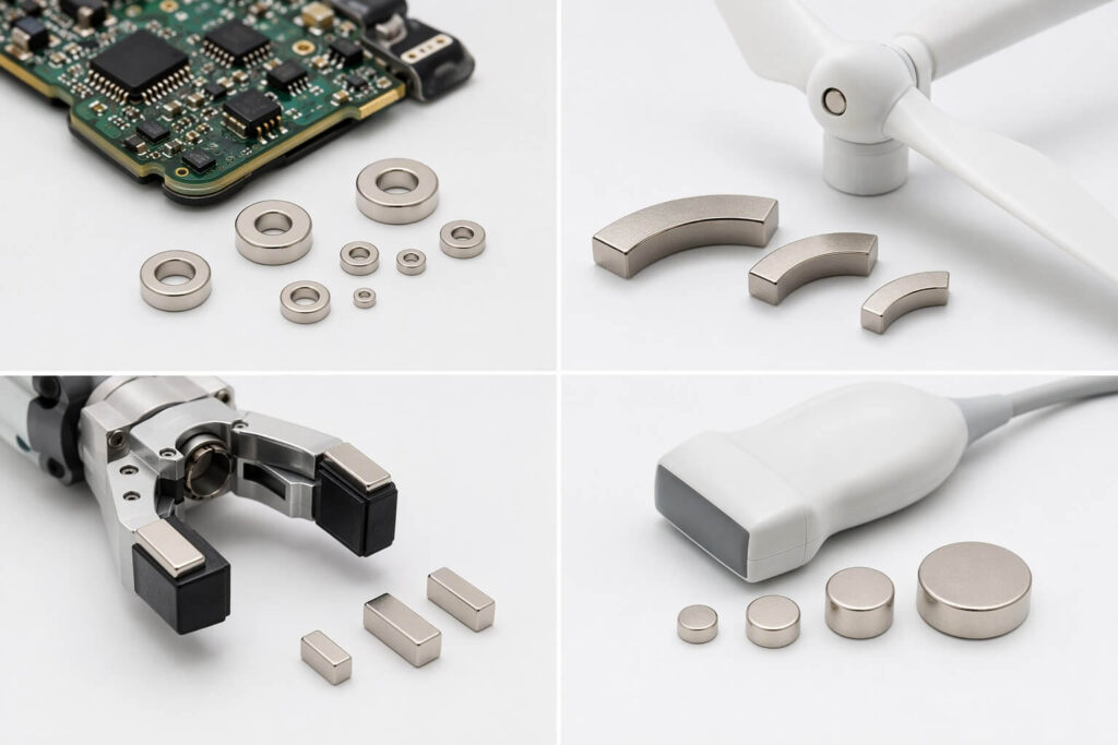 Custom rare earth magnets application showcase — new energy, automation, electronics and medical industries