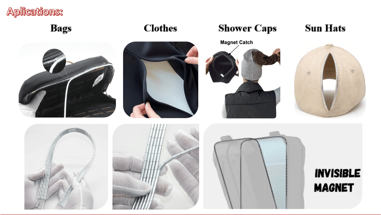 Flexible Tube Magnetic Zipper Strip Invisible NdFeB Closure for Bags, Garments & Caps