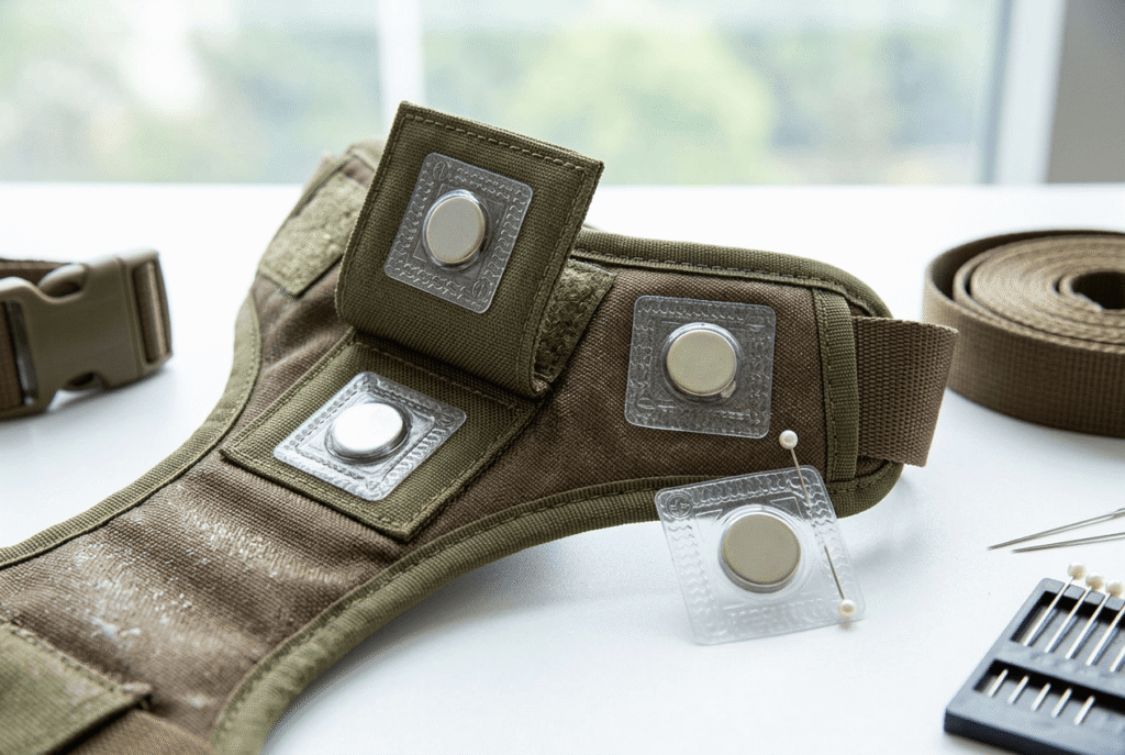 Sealed custom button magnets for pet harnesses and functional pet supplies